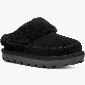 Koolaburra by UGG Tizzey Womens Black Suede Faux Fur Slippers Clogs Size 10W